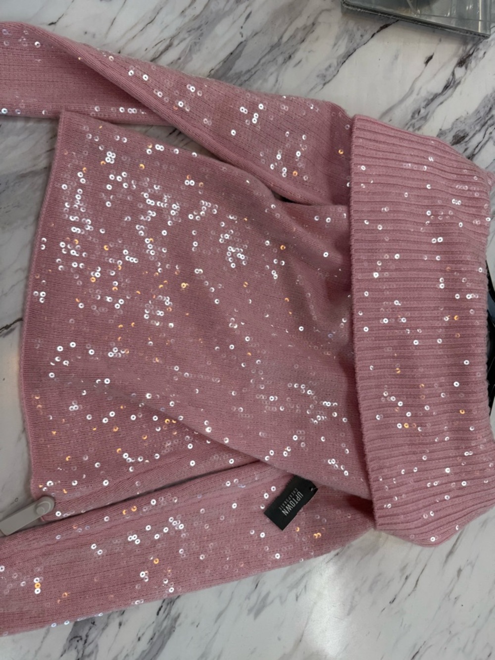 Retrofete Pink Sequin Off-the-Shoulder Sweater